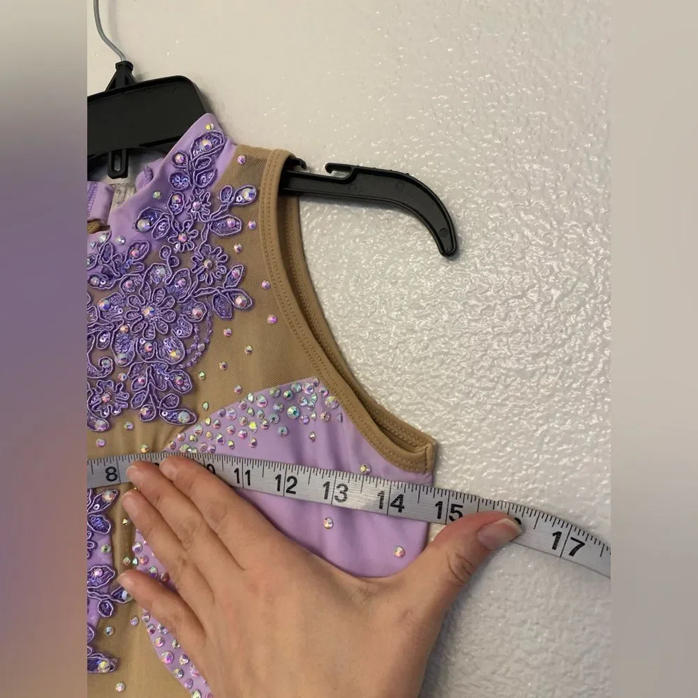 Custom solo dance costume lavender purple illusion leotard maxi dress stoned MA